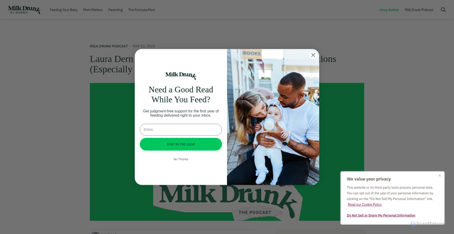Security scan screenshot of https://milk-drunk.com/bobbie-podcast-laura-dern-diane-ladd/