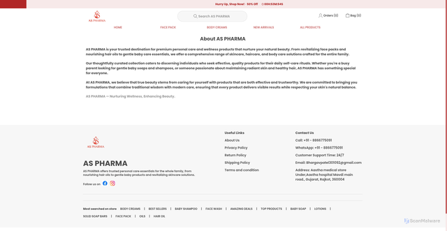 Security scan screenshot of https://aspharma.online/about-us