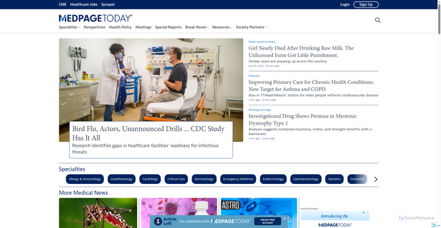 Security scan screenshot of https://www.medpagetoday.com