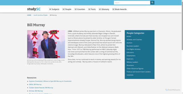 Security scan screenshot of https://studysc.org/sc-people/bill-murray
