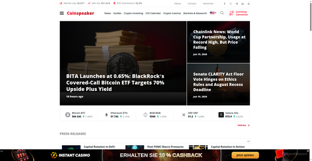 Security scan screenshot of https://www.coinspeaker.com