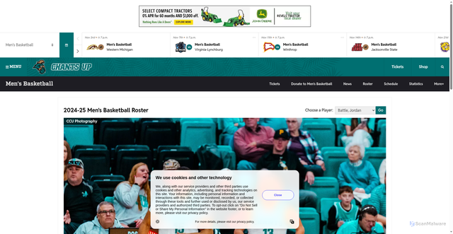 Security scan screenshot of https://goccusports.com/sports/mens-basketball/roster/jordan-battle/19264