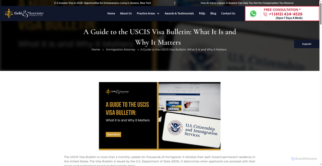 Security scan screenshot of https://queensimmigrationattorney.com/a-guide-to-the-uscis-visa-bulletin-what-it-is-and-why-it-matters/