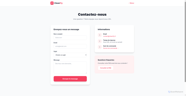 Security scan screenshot of https://cleanfly.fr/contact