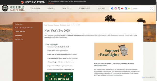 Security scan screenshot of https://www.prcity.com/1190/New-Years-Eve-2025