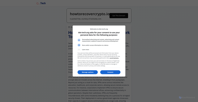 Security scan screenshot of https://howtorecovercrypto.io