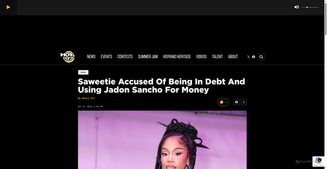 Security scan screenshot of https://www.hot97.com/news/saweetie-accused-of-being-in-debt-and-using-jadon-sancho-for-money/
