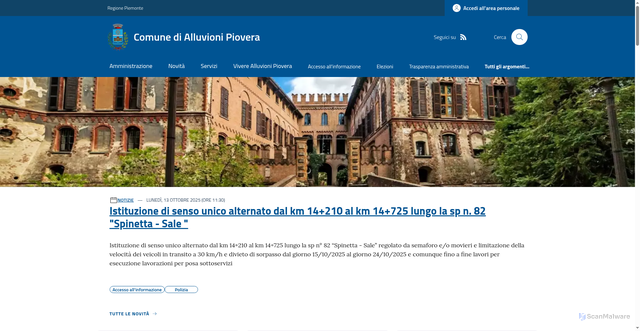 Security scan screenshot of https://www.comune.alluvionipiovera.al.it/