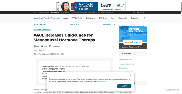 Security scan screenshot of https://www.aafp.org/pubs/afp/issues/2012/1101/p864.html