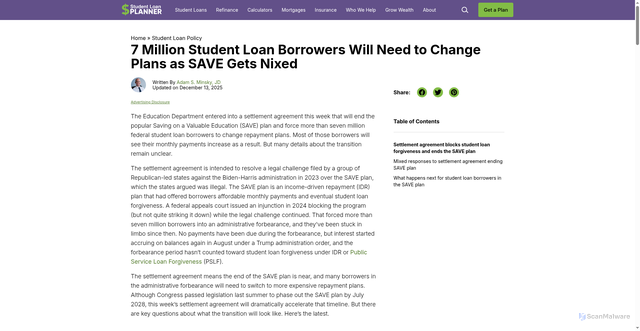 Security scan screenshot of https://www.studentloanplanner.com/save-plan-ends/