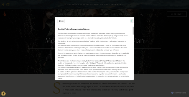 Security scan screenshot of https://www.wordonfire.org/articles/movie-review-wake-up-dead-man/
