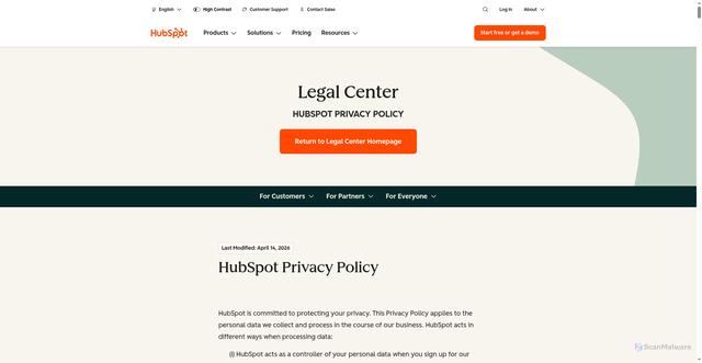 Security scan screenshot of https://legal.hubspot.com/privacy-policy?hubs_content=www.hubspot.com/&hubs_content-cta=Privacy