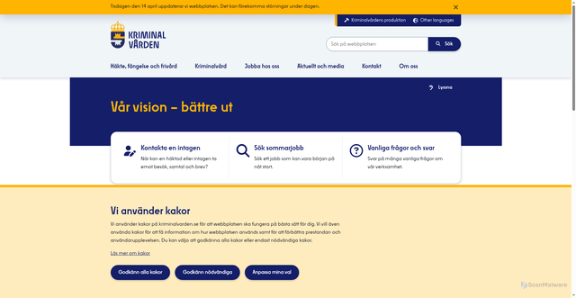 Security scan screenshot of https://kriminalvarden.se