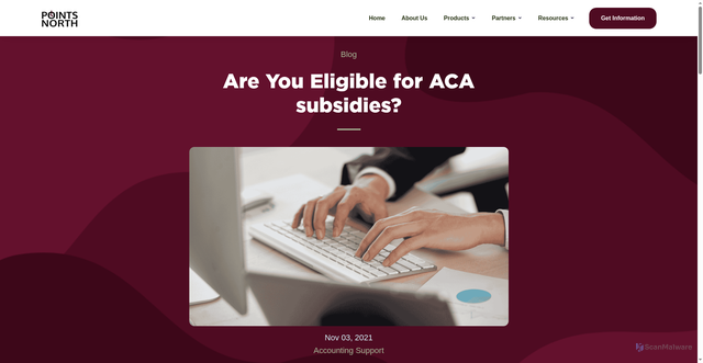 Security scan screenshot of https://www.points-north.com/trends-and-insights/eligible-for-aca-subsidies