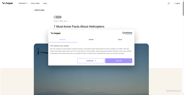 Security scan screenshot of https://flyhoper.com/blog/7-must-know-facts-about-helicopters