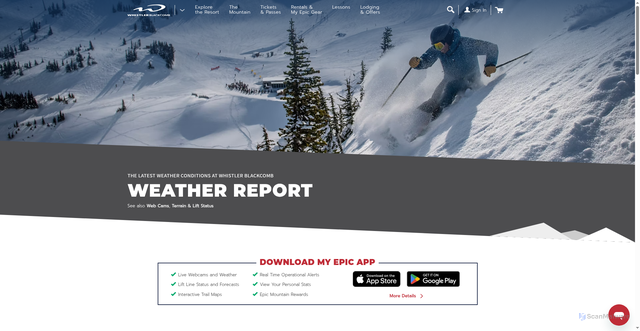 Security scan screenshot of https://www.whistlerblackcomb.com/the-mountain/mountain-conditions/snow-and-weather-report.aspx