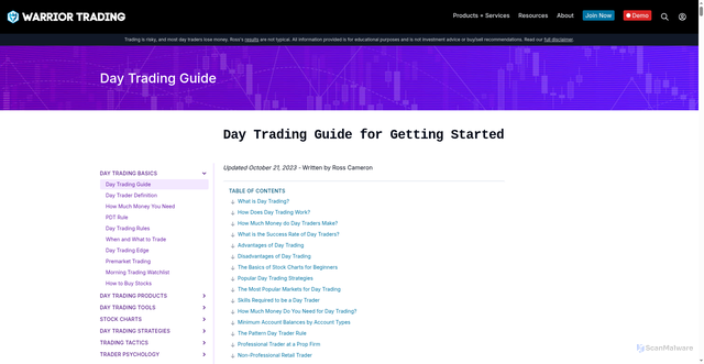 Security scan screenshot of https://www.warriortrading.com/day-trading/