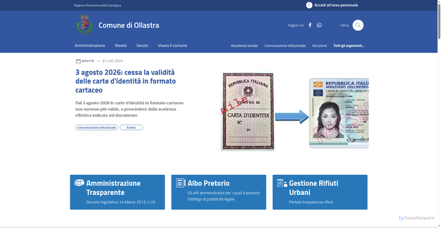 Security scan screenshot of https://www.comune.ollastra.or.it