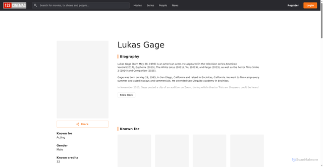Security scan screenshot of https://123cinemas.com/people/18819/lukas-gage