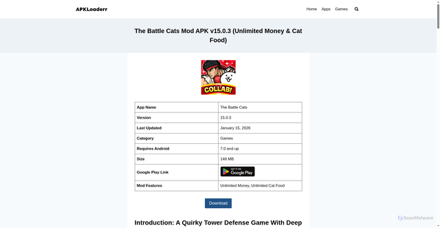 Security scan screenshot of https://apkloaderr.com/?p=118