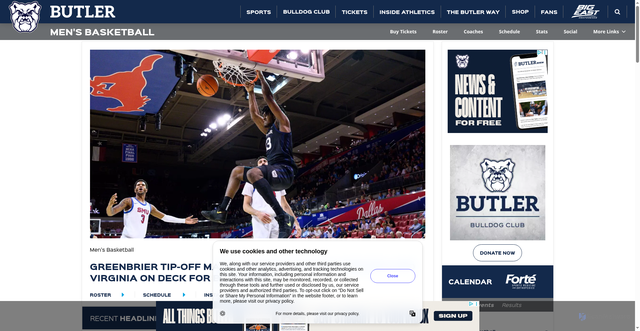 Security scan screenshot of https://butlersports.com/sports/mens-basketball