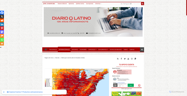 Security scan screenshot of https://www.diariocolatino.com/alerta-por-ola-de-calor-en-estados-unidos/