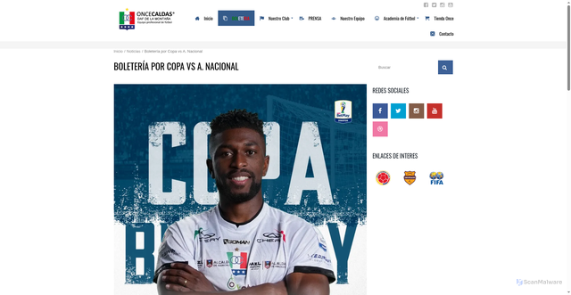 Security scan screenshot of https://www.oncecaldas.com.co/boleteria-por-copa-vs-a-nacional