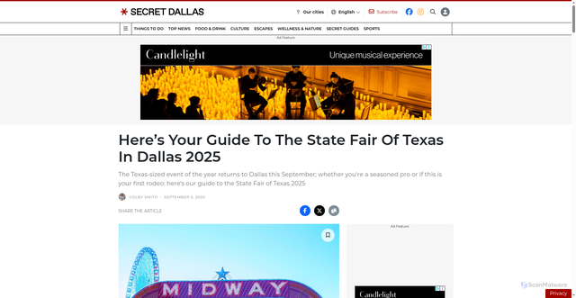 Security scan screenshot of https://secretdallas.com/state-fair-of-texas-2025-dallas/