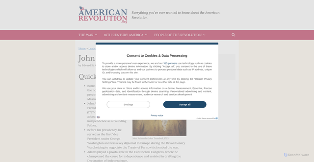 Security scan screenshot of https://www.americanrevolution.org/john-adams-biography/
