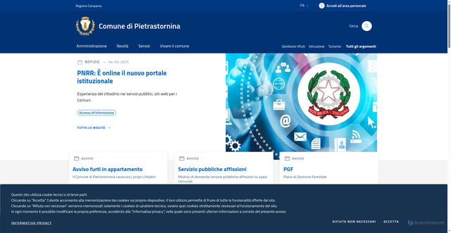 Security scan screenshot of https://www.comune.pietrastornina.av.it/