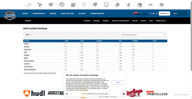 Security scan screenshot of https://greatmidwestsports.com/standings.aspx?standings=175