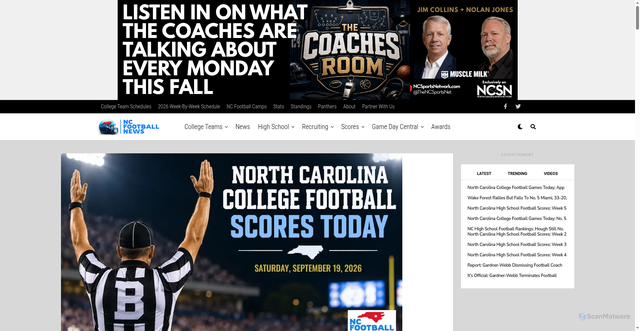 Security scan screenshot of https://ncfootballnews.com/