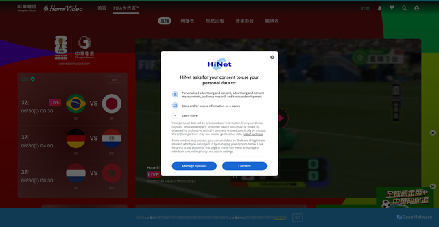 Security scan screenshot of https://hamivideo.hinet.net/main/1282.do