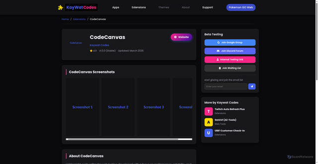 Security scan screenshot of https://kaywat-codes.pages.dev/views/codecanvas.html