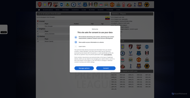 Security scan screenshot of https://the-premier-league.com/players/from-country/ecuador/