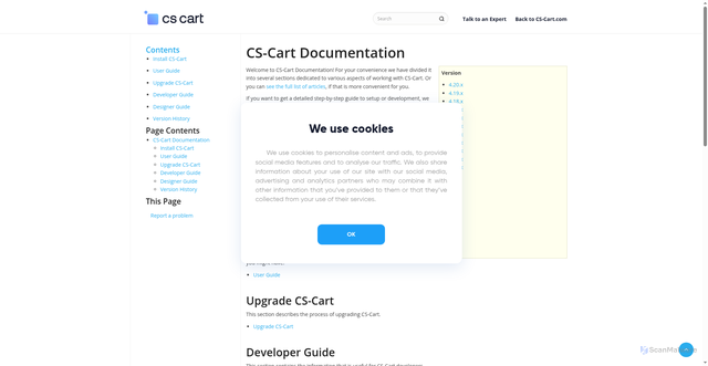 Security scan screenshot of https://docs.cs-cart.com