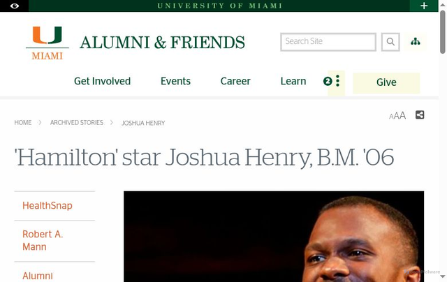 Security scan screenshot of https://www.alumni.miami.edu/news/alumni-stories/2017/joshua-henry/index.html