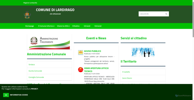 Security scan screenshot of https://www.comune.lardirago.pv.it/hh/index.php