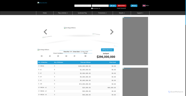 Security scan screenshot of https://www.welovelottery.com/lottery-results/us-mega-millions