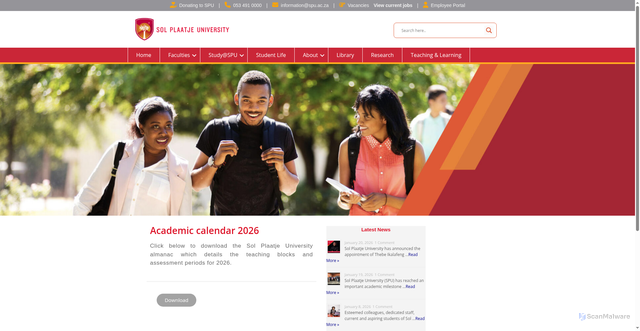 Security scan screenshot of https://solplaatjeuni.com/index.php/academic-calendar-2026/