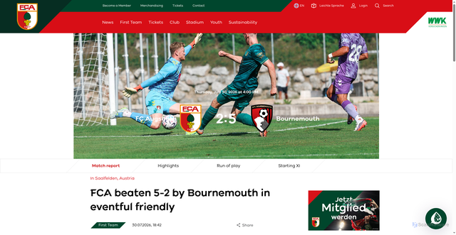 Security scan screenshot of https://www.fcaugsburg.de/en/article/fca-beaten-5-2-by-bournemouth-in-eventful-friendly-23298