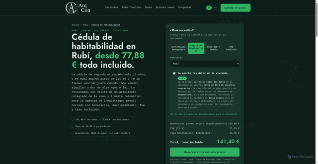 Security scan screenshot of https://arqcon-web.pages.dev/cedula-habitabilidad-rubi/