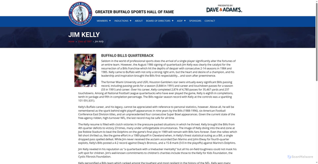 Security scan screenshot of https://www.buffalosportshallfame.com/jim-kelly/
