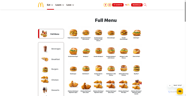 Security scan screenshot of https://www.mcdonalds.com.sg/full-menu
