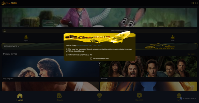 Security scan screenshot of http://cinestella2world.site/