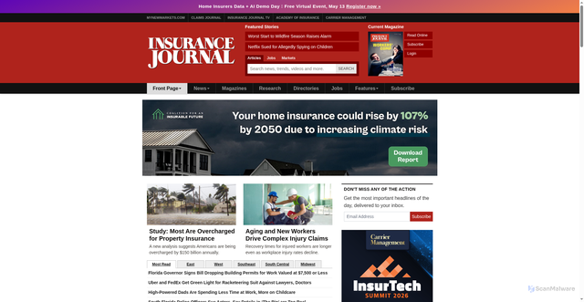 Security scan screenshot of https://insurancejournal.com