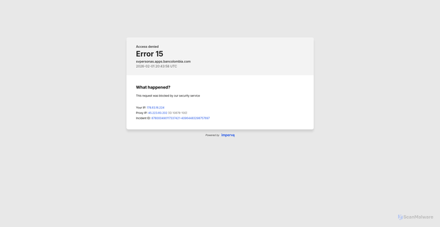 Security scan screenshot of https://svpersonas.apps.bancolombia.com