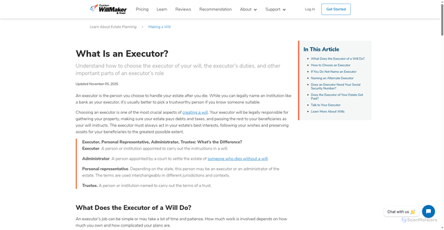 Security scan screenshot of https://www.willmaker.com/learn/about-wills/what-is-an-executor.html?srsltid=AYCX9vLgrmUVG7tiTbgqIdXnCFQid4HuVhiVKFMltwet_XcufROXl_qK