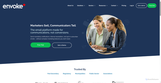 Security scan screenshot of https://envoke.com
