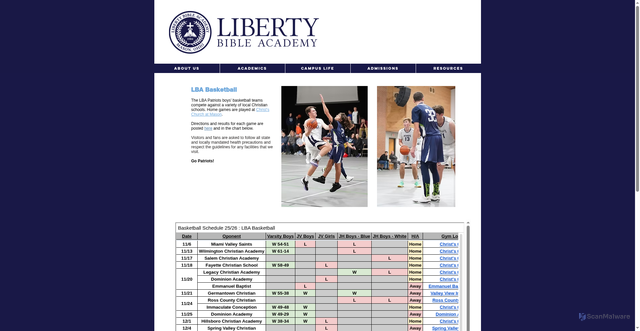 Security scan screenshot of https://www.libertybibleacademy.org/basketball